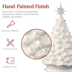 Large Pre-Lit Ceramic Christmas Tree Decoration w/ LED Light, Timer - 18in