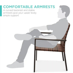 Set of 2 Stackable Wicker Chairs w/ Armrests, Steel Accent Furniture