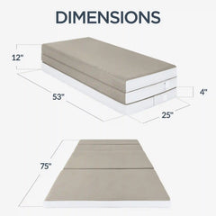 4in Portable Mattress Topper, Tri-Fold Mattress Pad - Taupe