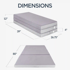 4in Portable Mattress Topper, Tri-Fold Mattress Pad - Gray