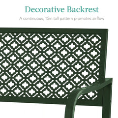 Indoor Outdoor Steel Bench w/ Geometric Backrest, Foot Levelers