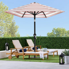 Outdoor Steel Striped Market Patio Umbrella w/ Tilt, Crank Lift - 10ft