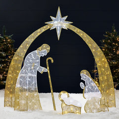 Lighted 2D Christmas Nativity Scene Outdoor Decor w/ Twinkling LED Lights