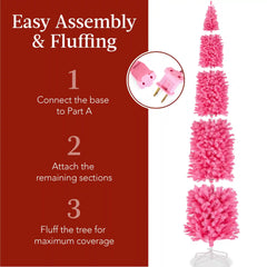Pre-Lit Pink Artificial Pencil Holiday Tree w/ Warm White Lights, Stand
