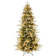 Pre-Lit Artificial Flocked Slim Aspen Noble Fir Christmas Tree w/ Stand