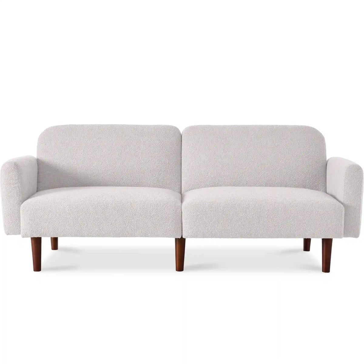 Curved Convertible Futon, Boucle Fabric Split-Back Sleeper Bed