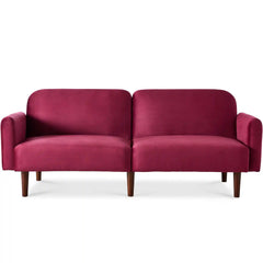 Curved Convertible Futon, Velvet Fabric Split-Back Sleeper Bed