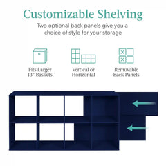 8-Cube Bookshelf, 13.5in Storage Display w/ Removable Panels, Customizable