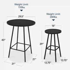 3-Piece Patio Bar Height Bistro Set w/ Backless Stools, Slatted Design