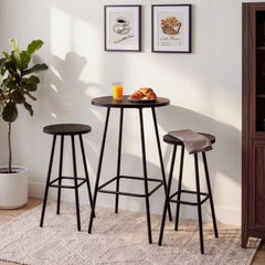 3-Piece Patio Bar Height Bistro Set w/ Backless Stools, Slatted Design