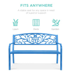 Steel Bench for Outdoor, Patio, Garden w/ Floral Design - 50in
