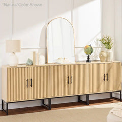 2-Door Slatted Storage Cabinet Accent Furniture w/ Foot Pads