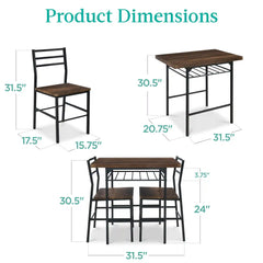 3-Piece Modern Square Dining Set w/ Storage Rack