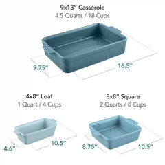 3-Piece Ceramic Bakeware Set, Stoneware Baking Dishes, Casserole Serving Set
