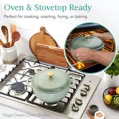 Cast-Iron Dutch Oven Kitchen Cookware w/ Enamel, Handles - 6qt