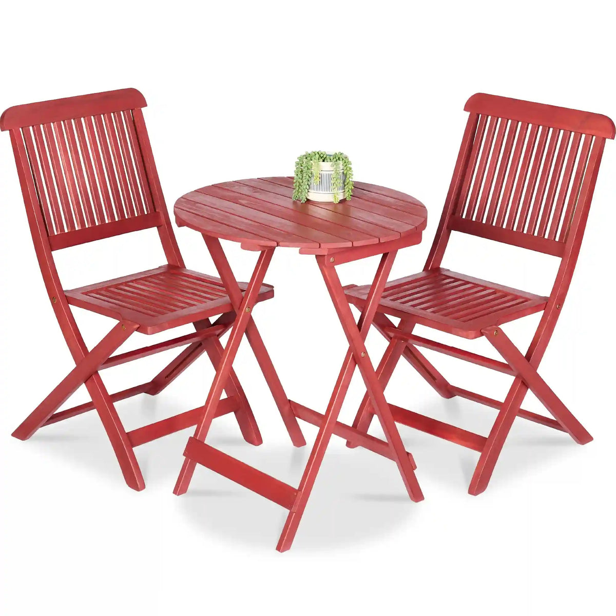 3-Piece Acacia Wood Bistro Set w/ Folding Table, 2 Chairs