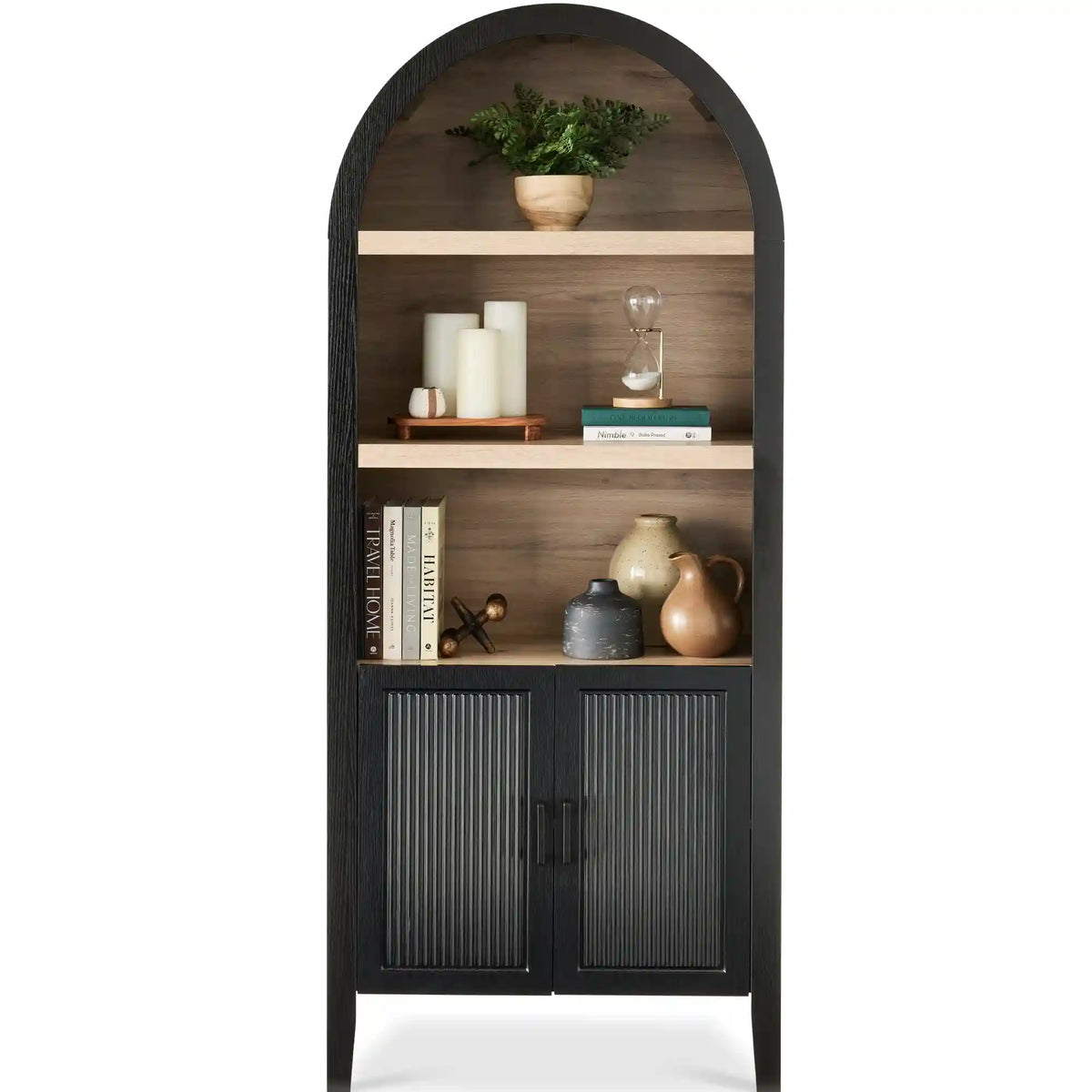 72" Tall Arched Pantry Cabinet w/ Doors, 5-Tier Storage Cabinet w/ Shelves