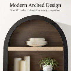 72" Tall Arched Pantry Cabinet w/ Doors, 5-Tier Storage Cabinet w/ Shelves