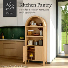 72" Tall Arched Pantry Cabinet w/ Doors, 5-Tier Storage Cabinet w/ Shelves