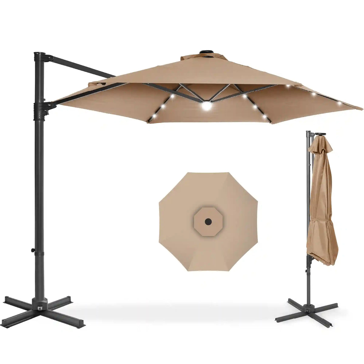 360 LED Rotating Cantilever Offset Patio Umbrella - 10ft