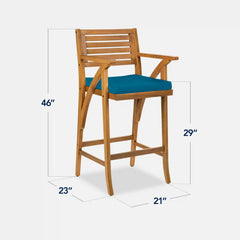 Set of 2 Outdoor Acacia Wood Bar Stools Chairs w/ Weather-Resistant Cushions
