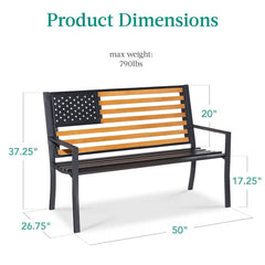 Indoor Outdoor Steel Bench w/ American Flag Backrest, 790lb Capacity