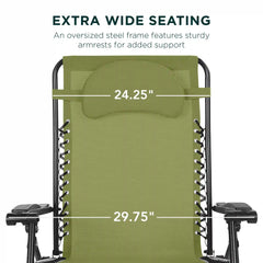 Oversized Reclining Zero Gravity Chair Lounger w/ Cup Holder, Pillow