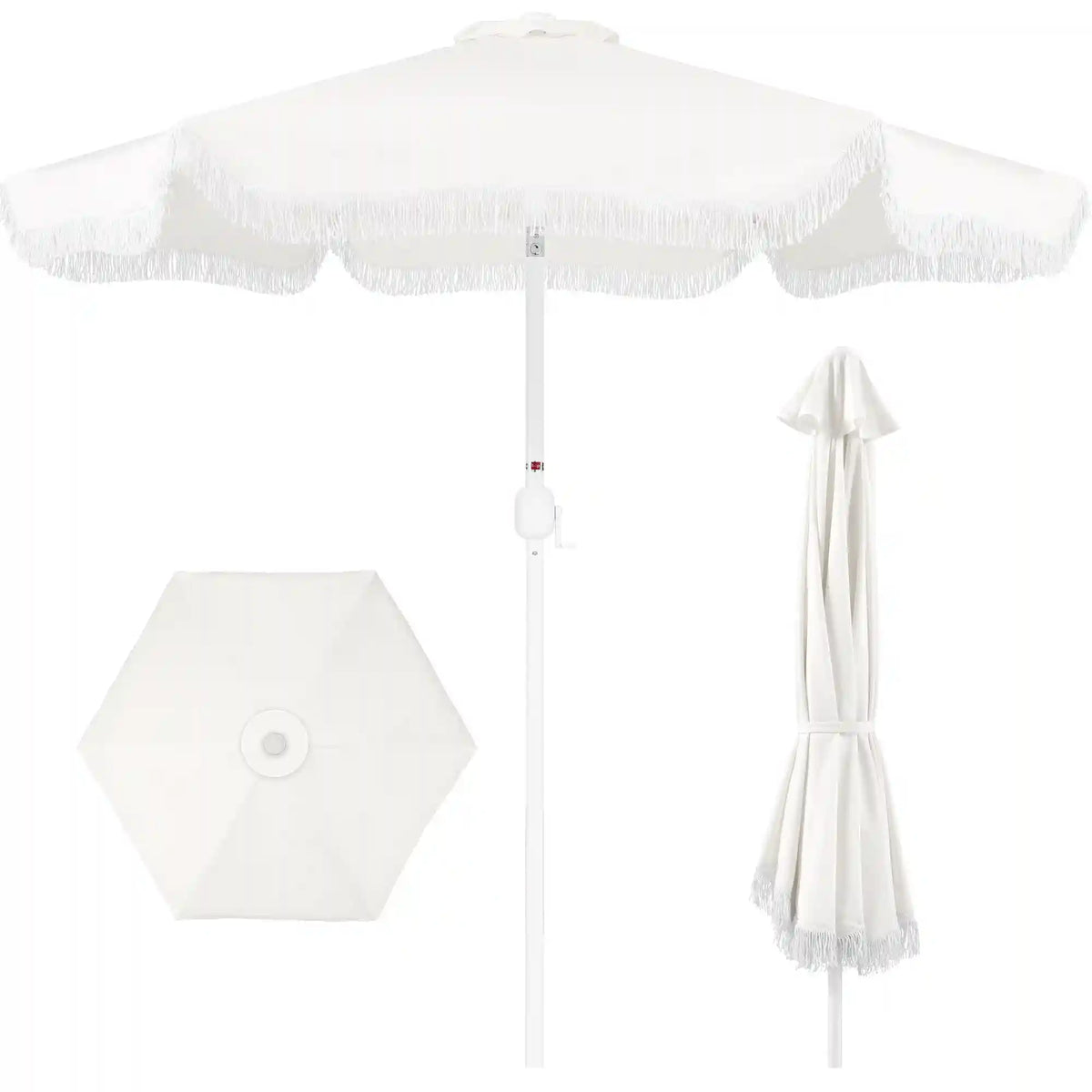 9ft Boho Fringe Umbrella  Tilt, UPF50+, Steel Pole